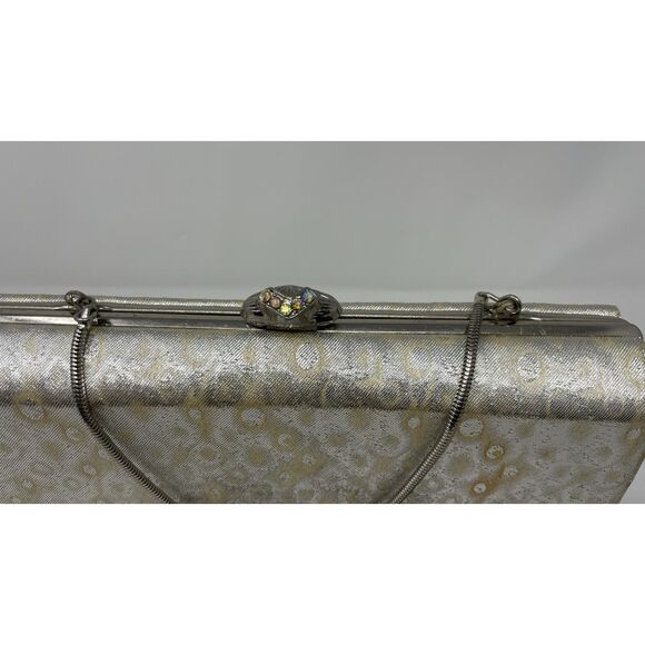 Vintage 50s Silver Small Patterned Glam Purse Rhinestone buckle - Picture 12 of 13